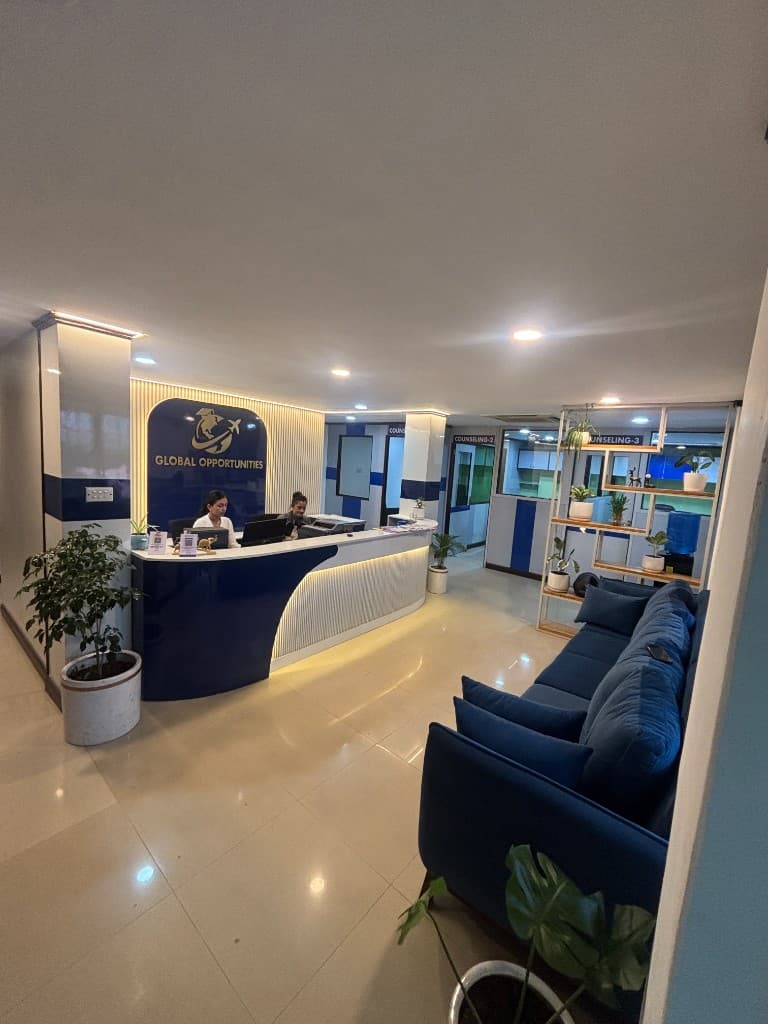 Waiting sofa and reception at the Chipledhunga study abroad office